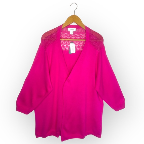 CJ Banks Sweaters - CJ Banks New Open Knit Draped Cardigan Size 3X Fuchsia Pink Crochet Plus Size